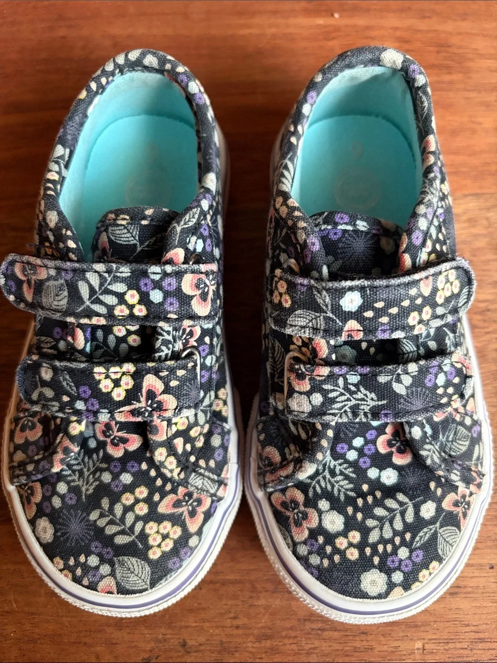 Wonder Nation Floral Canvas Velcro Sneakers - Black/Pink/Teal